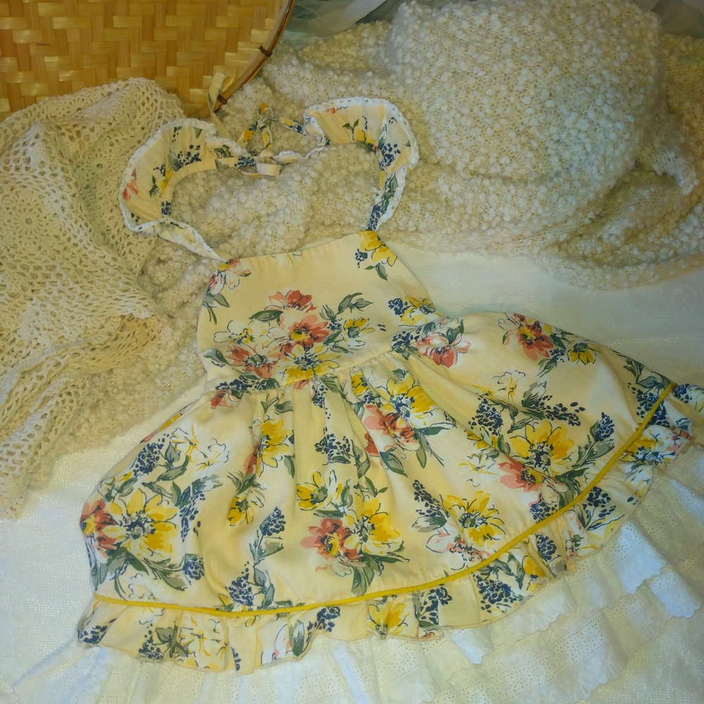 SweetHoney Floral Dress with Cream and Blue Accents